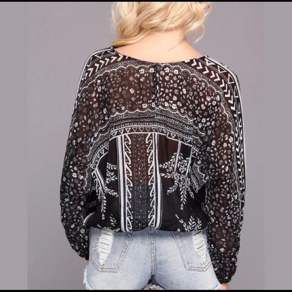 NWOT Free People Yo Yo Geo Blouse Black White Sheer Sz XS - Picture 2 of 6